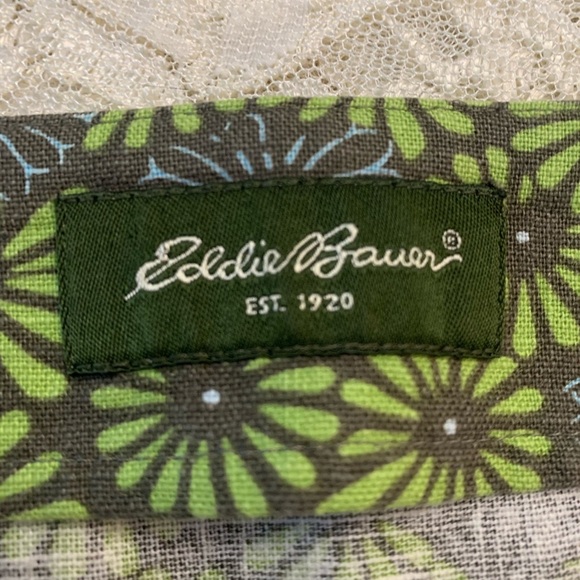 Eddie Bauer Linen Blend Skirt Women's 4 Green Gray Line floral Midi EUC - Picture 5 of 10